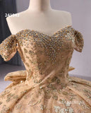 Champagne Beaded Ball Gown Wedding Dress Off-the-shoulder Quinceanera Dress 241043|Selinadress