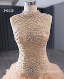 Champagne Beaded  Wedding Dress Ruffled High Neck Quinceanera Dress 241015|Selinadress