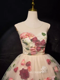 Champagne Tulle Flower Homecoming Dress Short Rosette Dress #SEW126|Selinadress