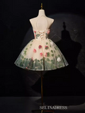 Champagne Tulle Flower Homecoming Dress Short Rosette Dress #SEW126|Selinadress