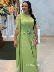 Charming A-line Chiffon Sage Long Prom Dress One Shoulder Evening Dress TKL703|Selinadress