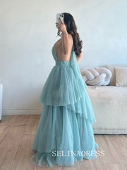 Charming A-line Halter Light Blue Long Prom Dress Evening Dress TKL715|Selinadress