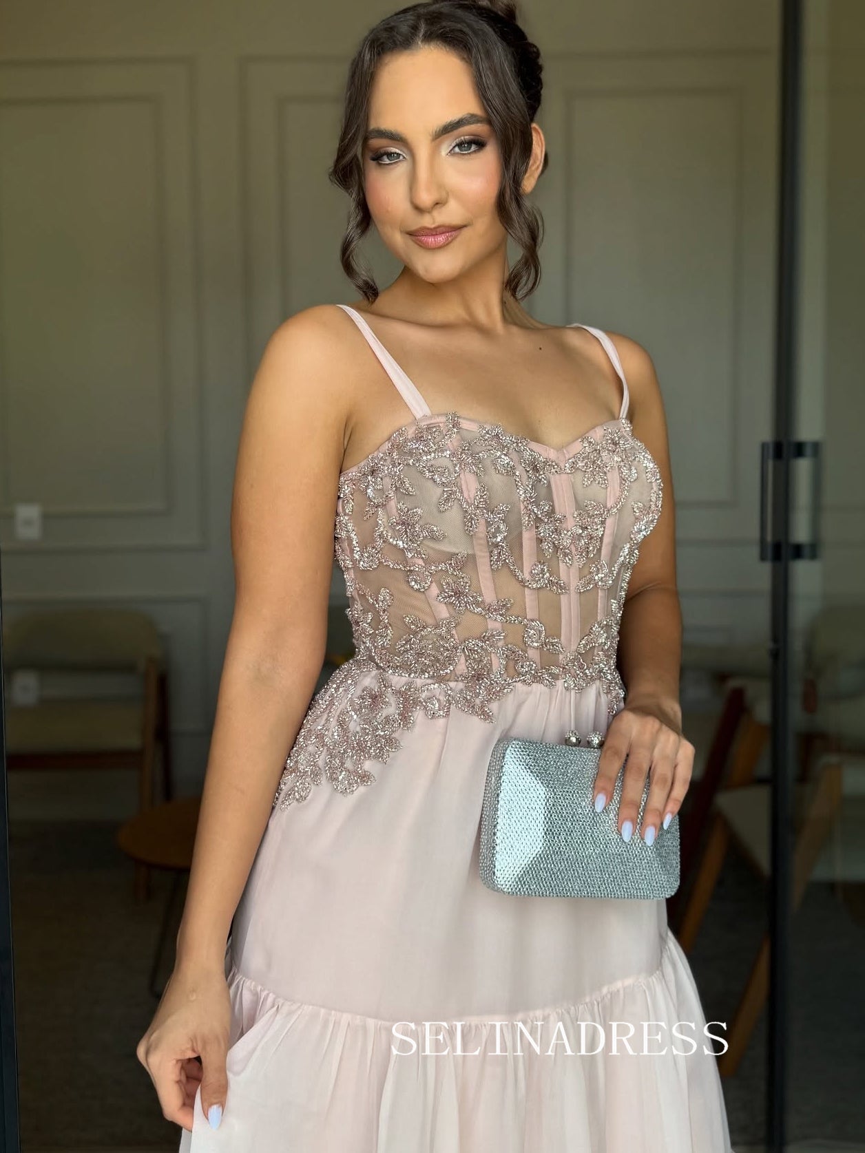 Charming A-line Light Pink Beaded Long Prom Dress Evening Dress TKL707|Selinadress