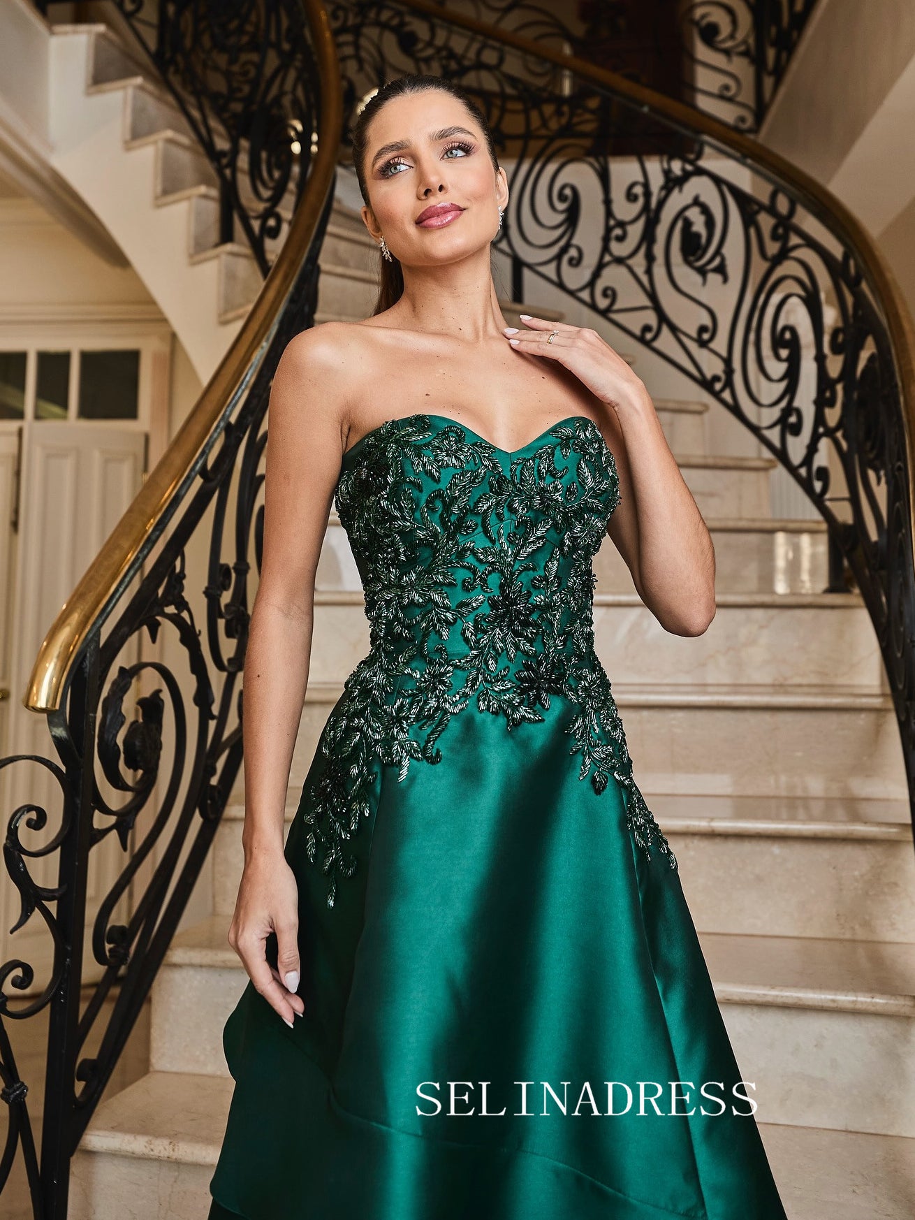 Charming A-line Sweetheart Beaded Green Long Prom Dress Evening Dress SELINADRESS Charming A-line Sweetheart Beaded Green Long Prom Dress Evening Dress SELINADRESS