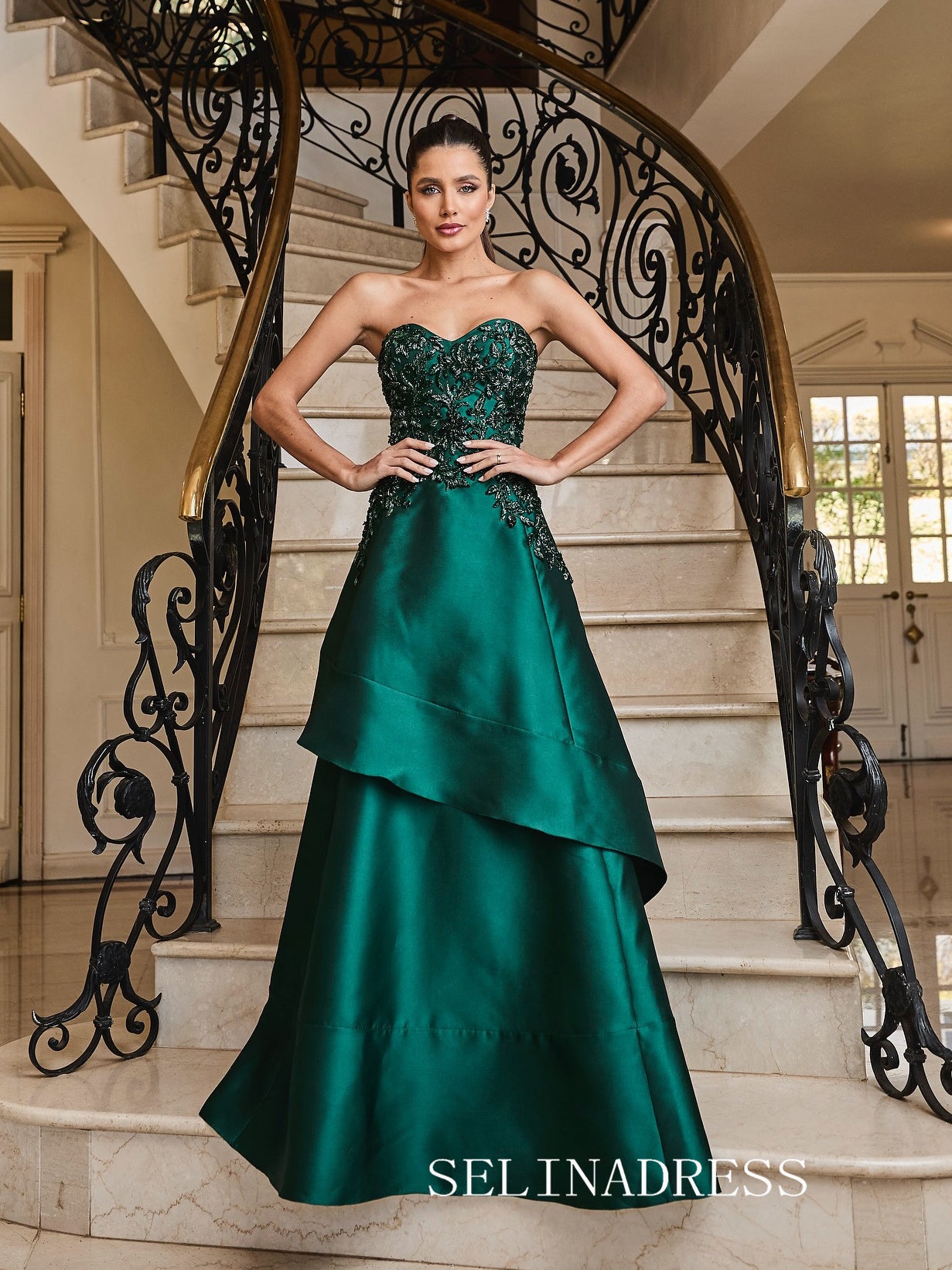 Charming A-line Sweetheart Beaded Green Long Prom Dress Evening Dress SELINADRESS Charming A-line Sweetheart Beaded Green Long Prom Dress Evening Dress SELINADRESS