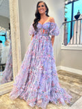 Charming Floral Long Prom Dresses Lavender Evening Gowns sea020|Selinadress