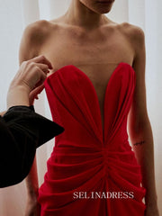 Charming Mermaid Deep V neck Red Long Prom Dress Evening Dress TKL709|Selinadress