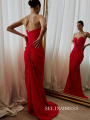 Charming Mermaid Deep V neck Red Long Prom Dress Evening Dress TKL709|Selinadress