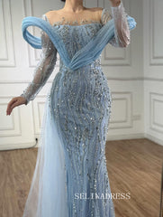 Charming Mermaid Light Sky Blue Full Beaded Long Prom Dress Evening Dress TKL723|Selinadress