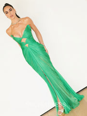 Charming Mermaid V neck Green Long Prom Dress Evening Dress TKL722|Selinadress