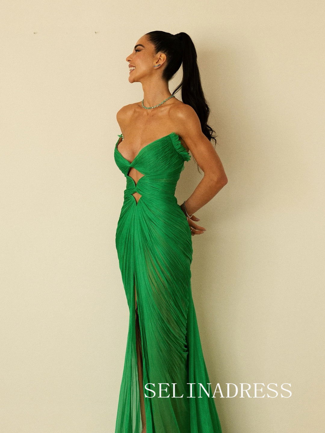 Charming Mermaid V neck Green Long Prom Dress Evening Dress TKL722|Selinadress