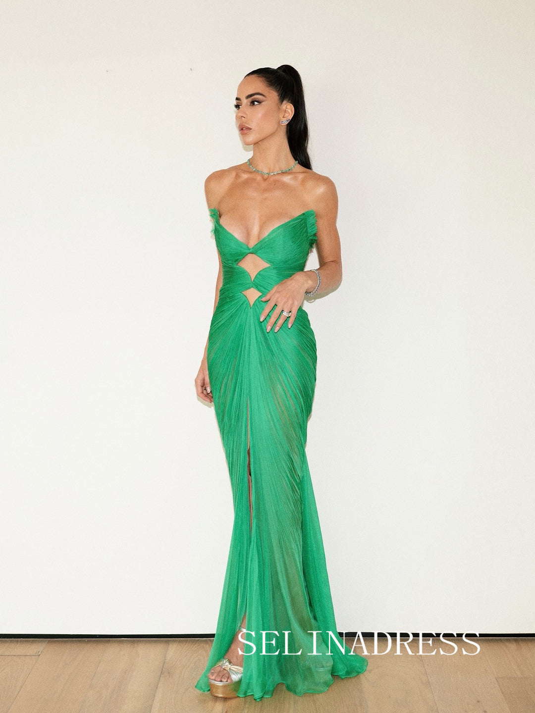 Charming Mermaid V neck Green Long Prom Dress Evening Dress TKL722|Selinadress
