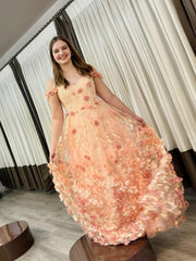 Chic A-line 0ff-the-shoulder Long Prom Dresses Elegant Pink Floral Evening Gowns CRN030|Selinadress