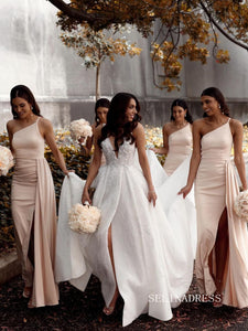 Chic A-line Deep V neck Beaded Country Wedding Dress Rustic White Bridal Dresses lpk132|Selinadress