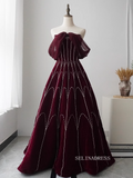 Chic A-line Detachable Straps Burgundy Beaded Long Prom Dress Elegant Evening Dress #KOP004|Selinadress