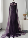 Chic A-line Detachable Straps Burgundy Rhinestone Long Prom Dress Elegant Evening Dress #KOP005|Selinadress
