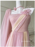 Chic A-line Obmre Pink Long Prom Dresses Chiffon Evening Dress #TK160|Selinadress