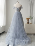 Chic A-line Off-the-shoulder Beaded Long Prom Dress Elegant Evening Dress #KOP007