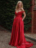 Chic A-line Off-the-shoulder Elegant Red Long Prom Dress Beaded Evening Dress #OPW019|Selinadress