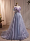 Chic A-line Off-the-shoulder Lilac Long Prom Dresses Shiny Evening Dress #TK161|Selinadress