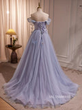 Chic A-line Off-the-shoulder Lilac Long Prom Dresses Shiny Evening Dress #TK161|Selinadress