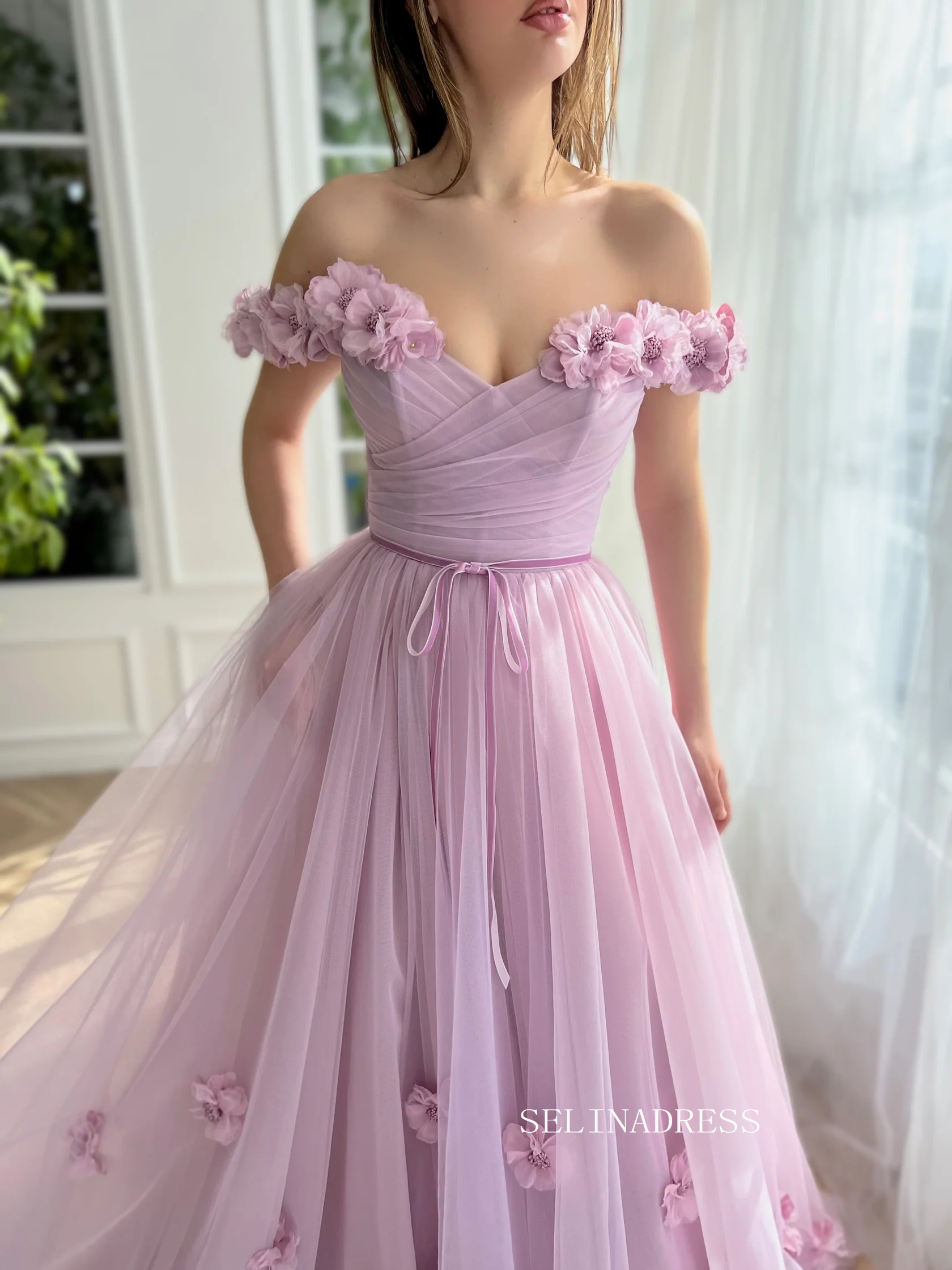 Chic A-line Off-the-shoulder Long Prom Dress Elegant Dusty Rose Evenin SELINADRESS Chic A-line Off-the-shoulder Long Prom Dress Elegant Dusty Rose Evenin SELINADRESS