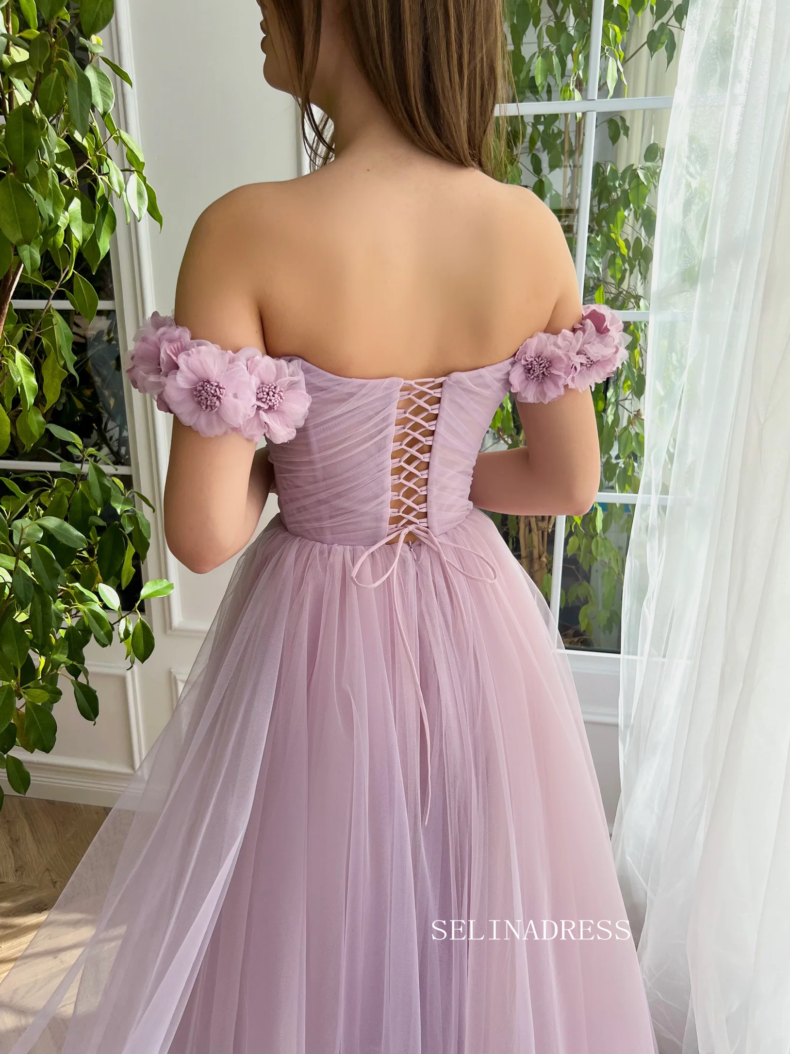 Chic A-line Off-the-shoulder Long Prom Dress Elegant Dusty Rose Evenin SELINADRESS Chic A-line Off-the-shoulder Long Prom Dress Elegant Dusty Rose Evenin SELINADRESS
