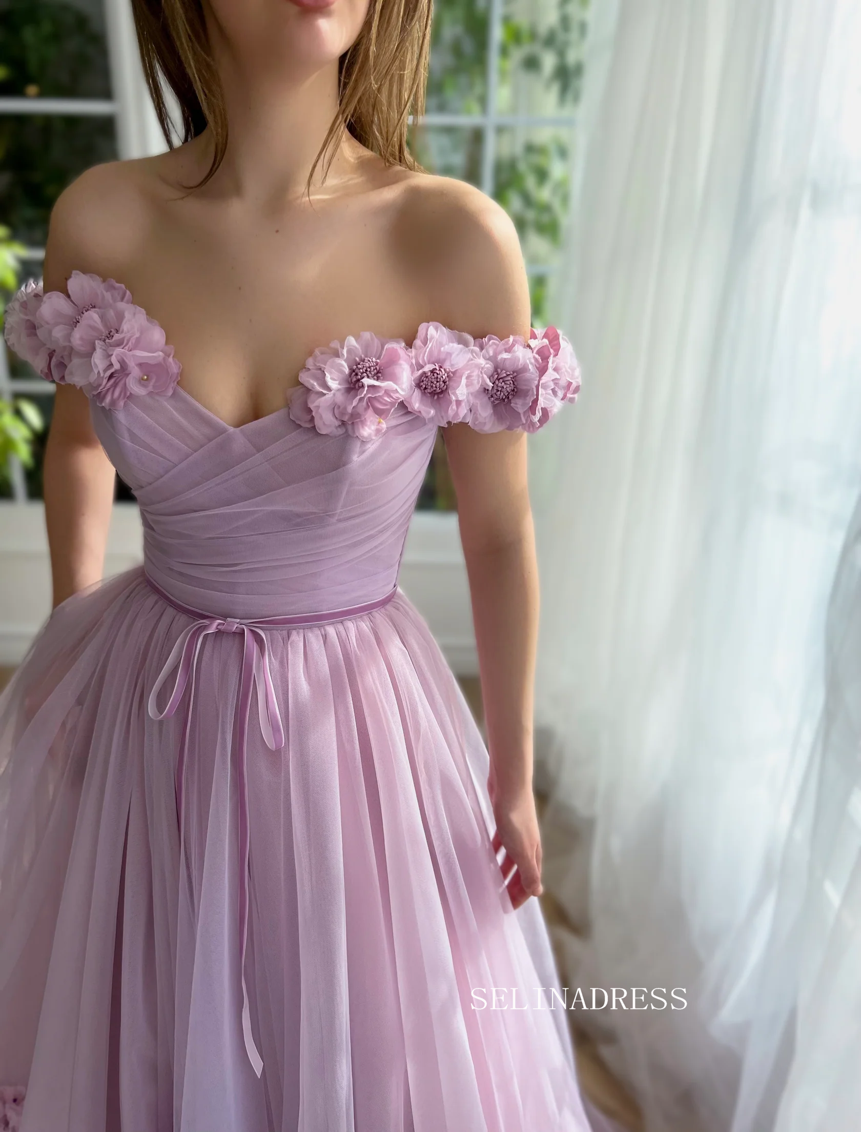Chic A-line Off-the-shoulder Long Prom Dress Elegant Dusty Rose Evenin SELINADRESS Chic A-line Off-the-shoulder Long Prom Dress Elegant Dusty Rose Evenin SELINADRESS
