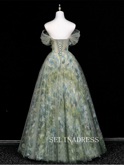 Chic A-line Off-the-shoulder Long Prom Dresses 3D Floral Evening Dress CRN065|Selinadress