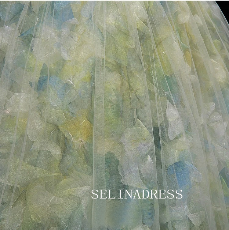 Chic A-line Off-the-shoulder Long Prom Dresses 3D Floral Evening Dress CRN065|Selinadress