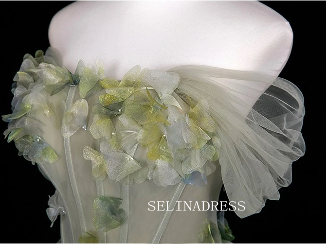 Chic A-line Off-the-shoulder Long Prom Dresses 3D Floral Evening Dress CRN065|Selinadress