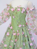 Chic A-line Off-the-shoulder Long Sleeve Prom Dresses Beautiful Pink Flower Evening Formal Dresses kts065|Selinadress