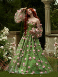 Chic A-line Off-the-shoulder Long Sleeve Prom Dresses Beautiful Pink Flower Evening Formal Dresses kts065|Selinadress