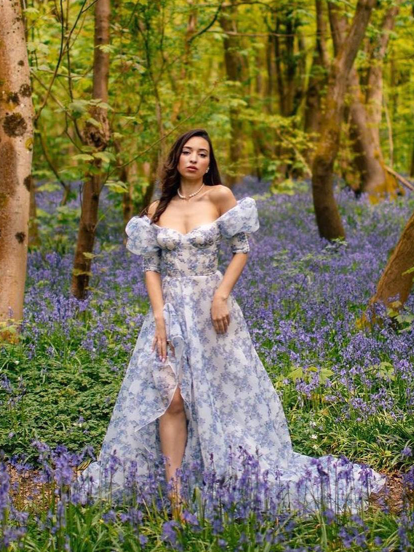 Chic A-line Off-the-shoulder Spring Long Prom Dresses Floral Evening F – SELINADRESS