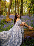 Chic A-line Off-the-shoulder Spring Long Prom Dresses Floral Evening Formal Dresses KTS050|Selinadress