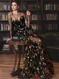Chic A-line Scoop Black Long Prom Dresses 3D Floral Lace Evening Gowns Formal Dresses KTS057|Selinadress