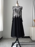 Chic A-line Scoop Long Sleeve Beaded Prom Dress Elegant Evening Dress #KOP003|Selinadress