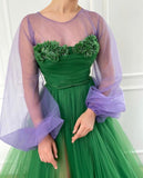 Chic A-line Scoop Long Sleeve Prom Dresses Elegant Tulle Evening Formal Dresses kts063|Selinadress