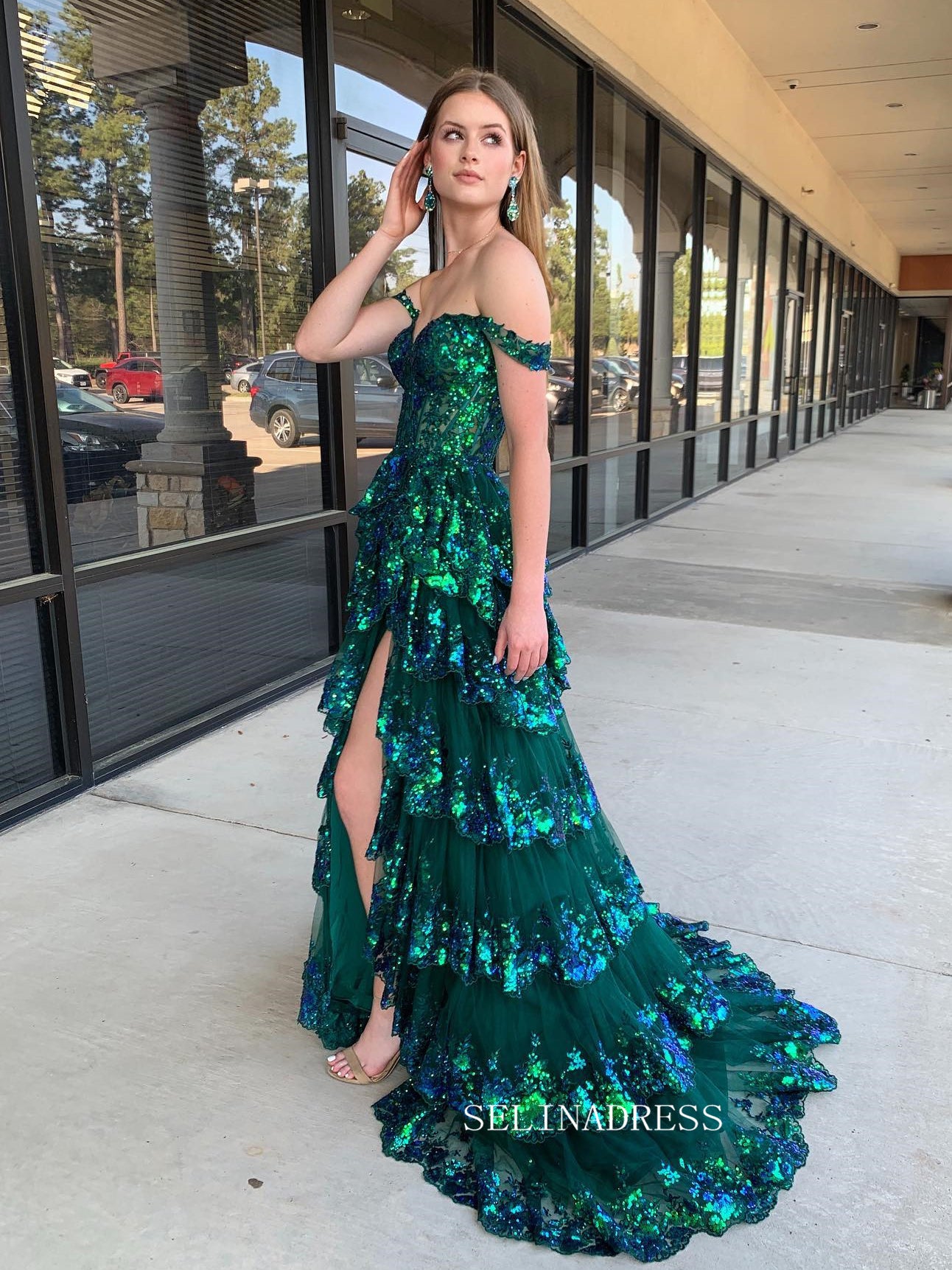 A-line Off the Sholder Glitter Tulle Ball Gowns Lace Long Prom Dresses SELINADRESS A-line Off the Sholder Glitter Tulle Ball Gowns Lace Long Prom Dresses SELINADRESS