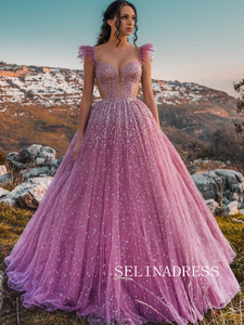 Chic A-line Shiny Long Prom Dresses Gorgeous Evening Dress TKH001|Selinadress