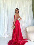 Chic A-line Spaghetti Straps Cheap Long Prom Dresses Red Evening Dress SEW0201|Selinadress