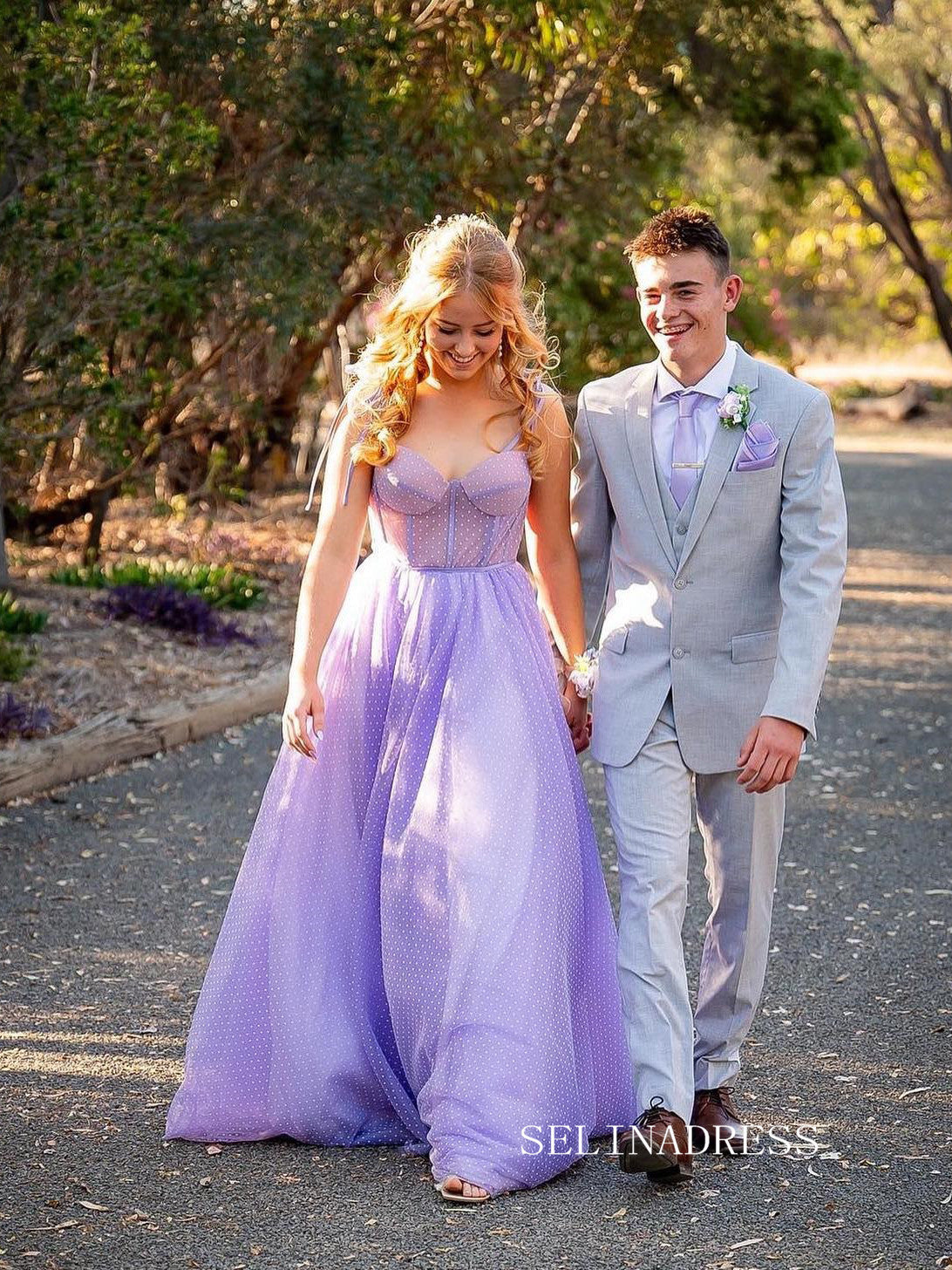 Chic A-line Spaghetti Straps Lilac Long Prom Dresses Elegant Evening G – SELINADRESS