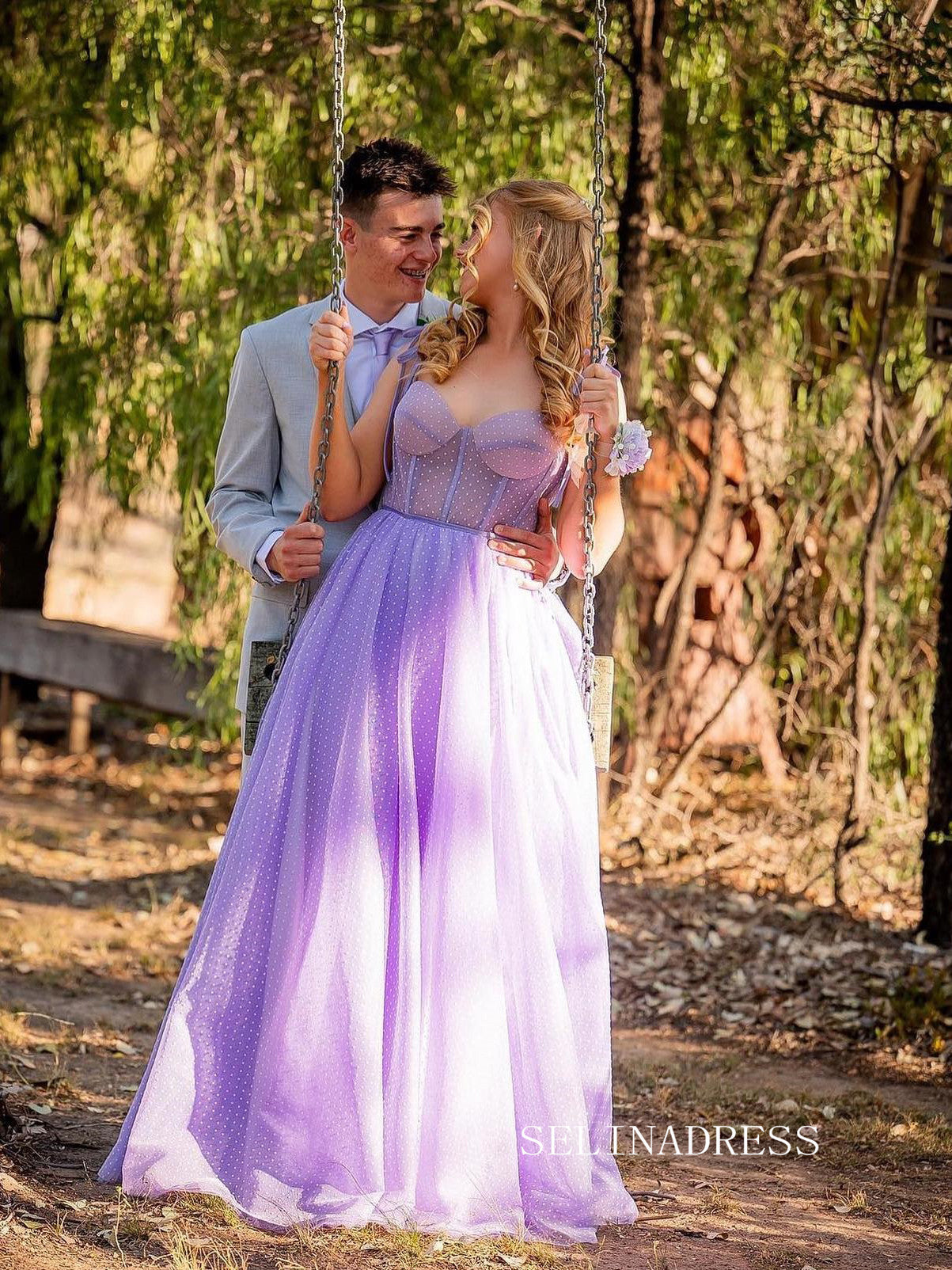 Chic A-line Spaghetti Straps Lilac Long Prom Dresses Elegant Evening G SELINADRESS Chic A-line Spaghetti Straps Lilac Long Prom Dresses Elegant Evening G SELINADRESS