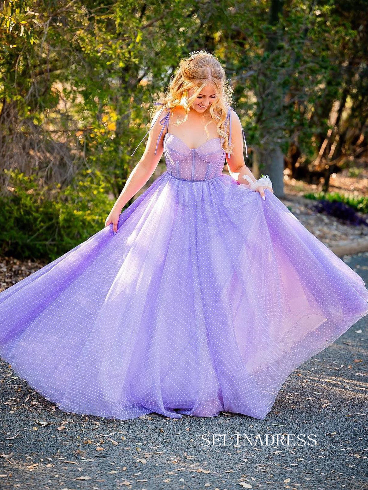 Chic A-line Spaghetti Straps Lilac Long Prom Dresses Elegant Evening G SELINADRESS Chic A-line Spaghetti Straps Lilac Long Prom Dresses Elegant Evening G SELINADRESS