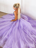 Chic A-line Spaghetti Straps Long Prom Dresses Elegant Lilac Evening Dress sew03580|Selinadress