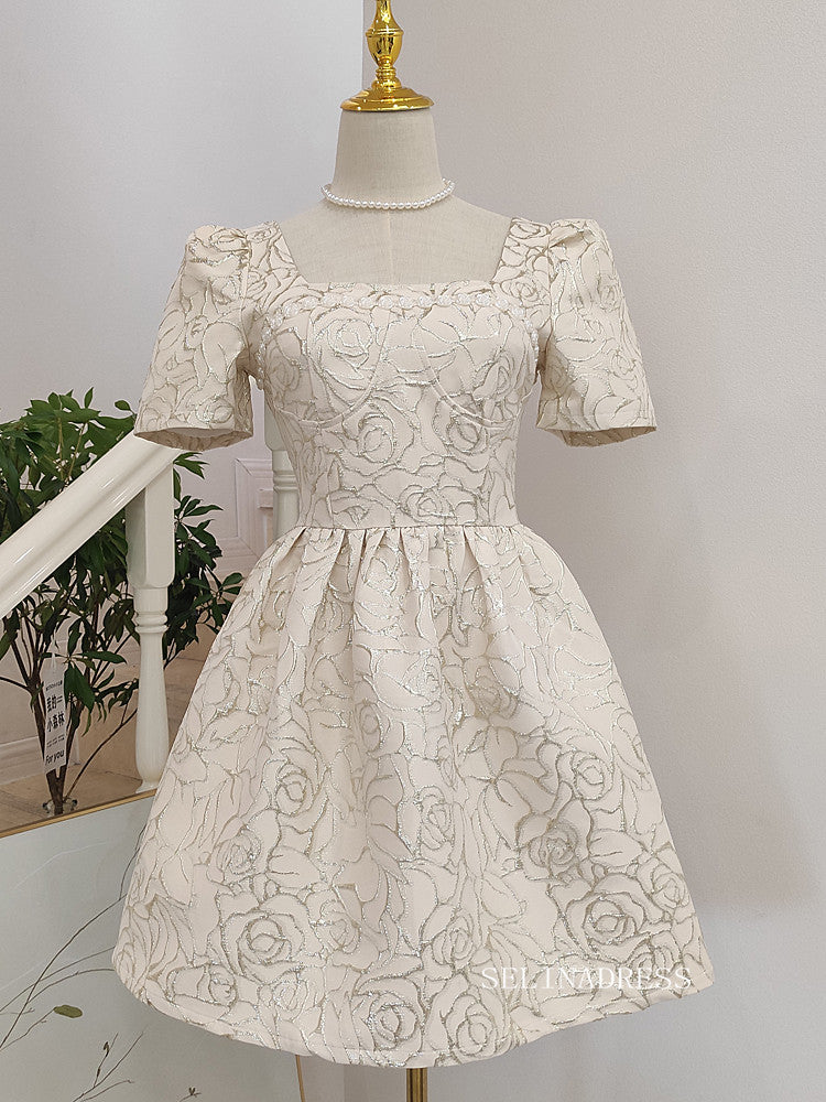 Chic A-line Square Short Mini Prom Dress With Sleeve Beautiful Homecom SELINADRESS Chic A-line Square Short Mini Prom Dress With Sleeve Beautiful Homecom SELINADRESS