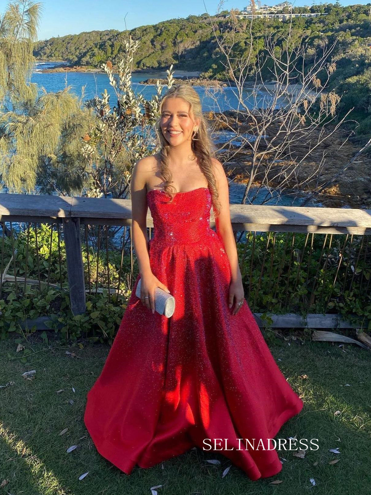 Chic A-line Strapless Glitter Long Prom Dresses Gorgeous Red Evening D – SELINADRESS Chic A-line Strapless Glitter Long Prom Dresses Gorgeous Red Evening D – SELINADRESS