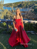 Chic A-line Strapless Glitter Long Prom Dresses Gorgeous Red Evening Dress SEW0200|Selinadress