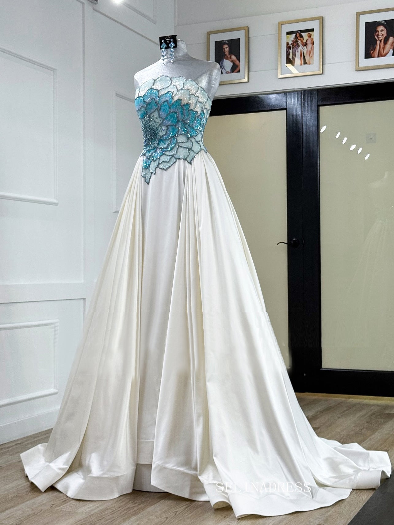 Chic A-line Strapless Gorgeous Blue Long Prom Dresses Evening Dresses TKL800|Selinadress