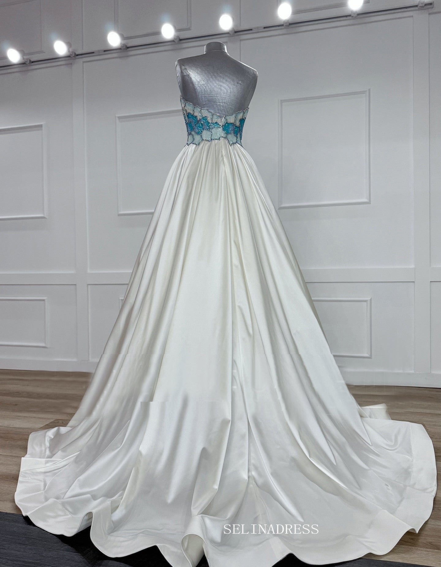 Chic A-line Strapless Gorgeous Blue Long Prom Dresses Evening Dresses TKL800|Selinadress